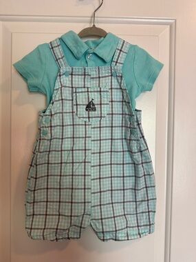 Just One You by Carter’s Plaid Mint Green Overalls with Coordinating Polo